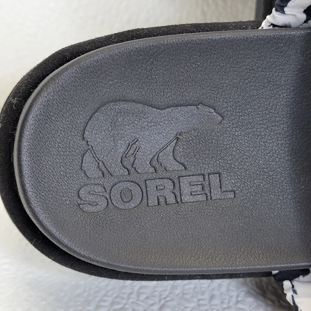 Sorel Women's Roaming Two Strap Slide Sandals Black White Size 9.5